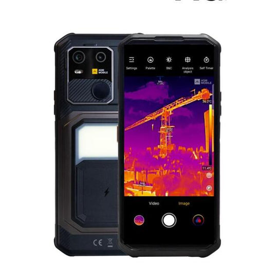 AGM G3 Pro rugged smartphone device close-up — reinforced corners, thermal camera module and camping light