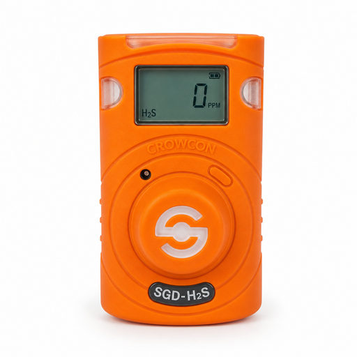 Alt Text: Crowcon Clip SGD orange personal single gas detector front view — H2S CO O2 monitor UAE