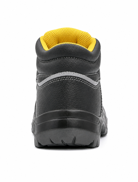Remart DPU-9096 Safety Boot — Rear View Showing Yellow Padded Collar Lining & Reflective Strip | Abu Dhabi
