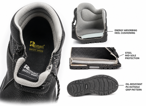Remart DPU-1402 safety boot padded insole shock absorbing heel energy absorbing steel midsole UAE