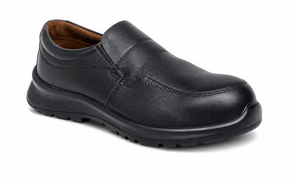 Remart ESB black slip-on non-metal composite toe safety shoe front view S3 standard Dubai UAE