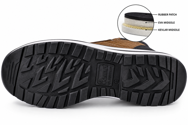 Remart safety boot anti-slip EVA rubber outsole grip pattern puncture resistant Kevlar midsole UAE