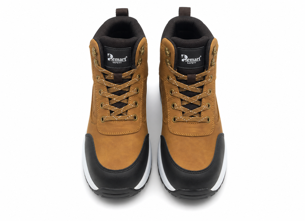 Remart safety boots pair caramel and dark brown non-metallic composite toe industrial footwear Abu Dhabi Dubai